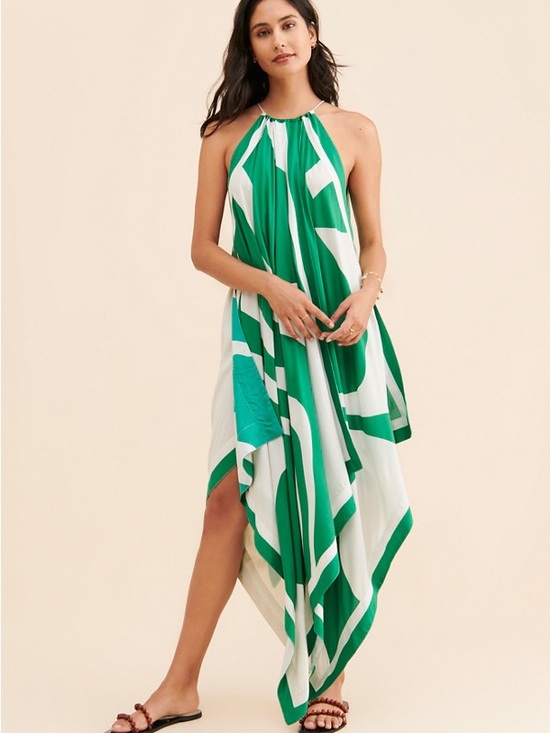 Let Me Be Dresses & Skirts - Anthropologie Halter Hanky Hem Dress - Asymmetrical in Green and White - EUC